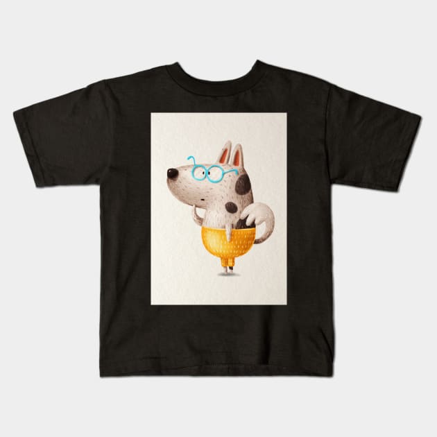 Cute dog in pants and wearing glasses. Kids T-Shirt by CaptainPixel